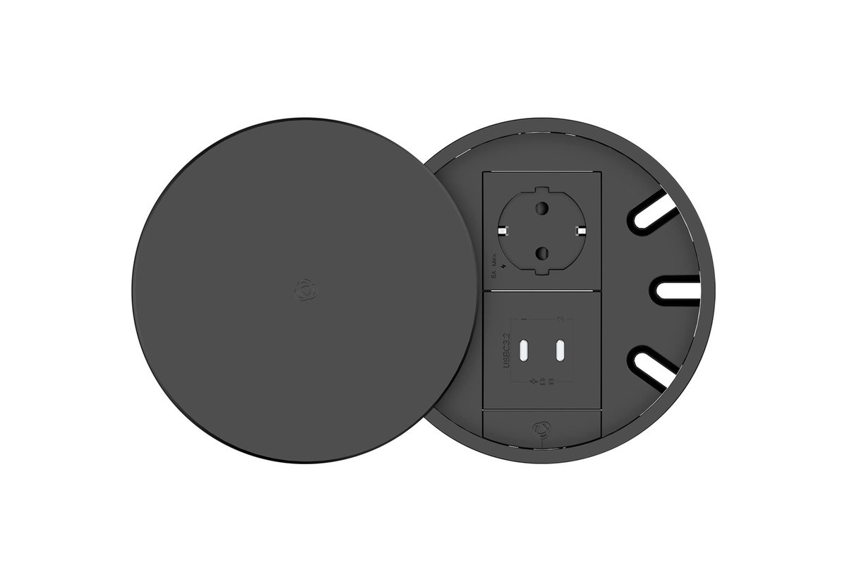 Kramer T-IN2-RND2 Plus In-Table Round Tabletop Connectivity Box with Lid, 2 Modules
