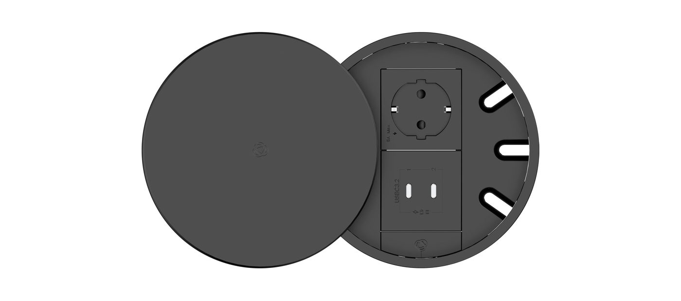 Kramer T-IN2-RND2 Plus In-Table Round Tabletop Connectivity Box with Lid, 2 Modules product image