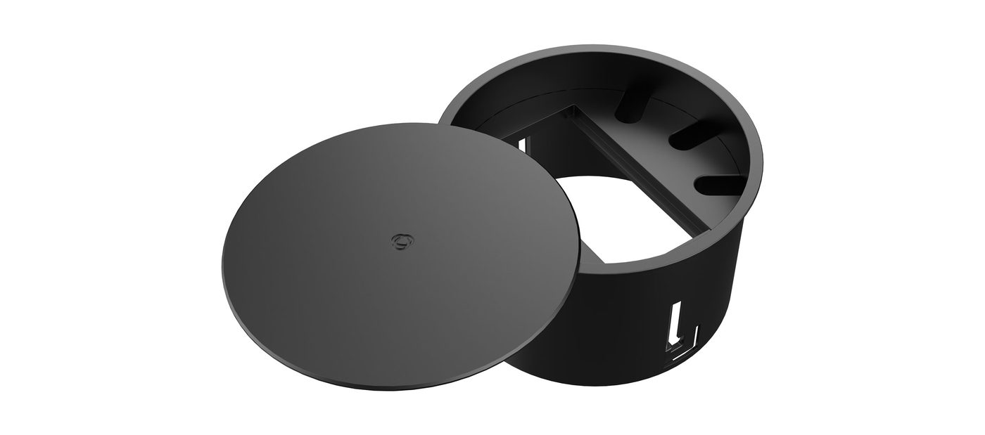 Kramer T-IN2-RND2 Plus In-Table Round Tabletop Connectivity Box with Lid, 2 Modules - view 3