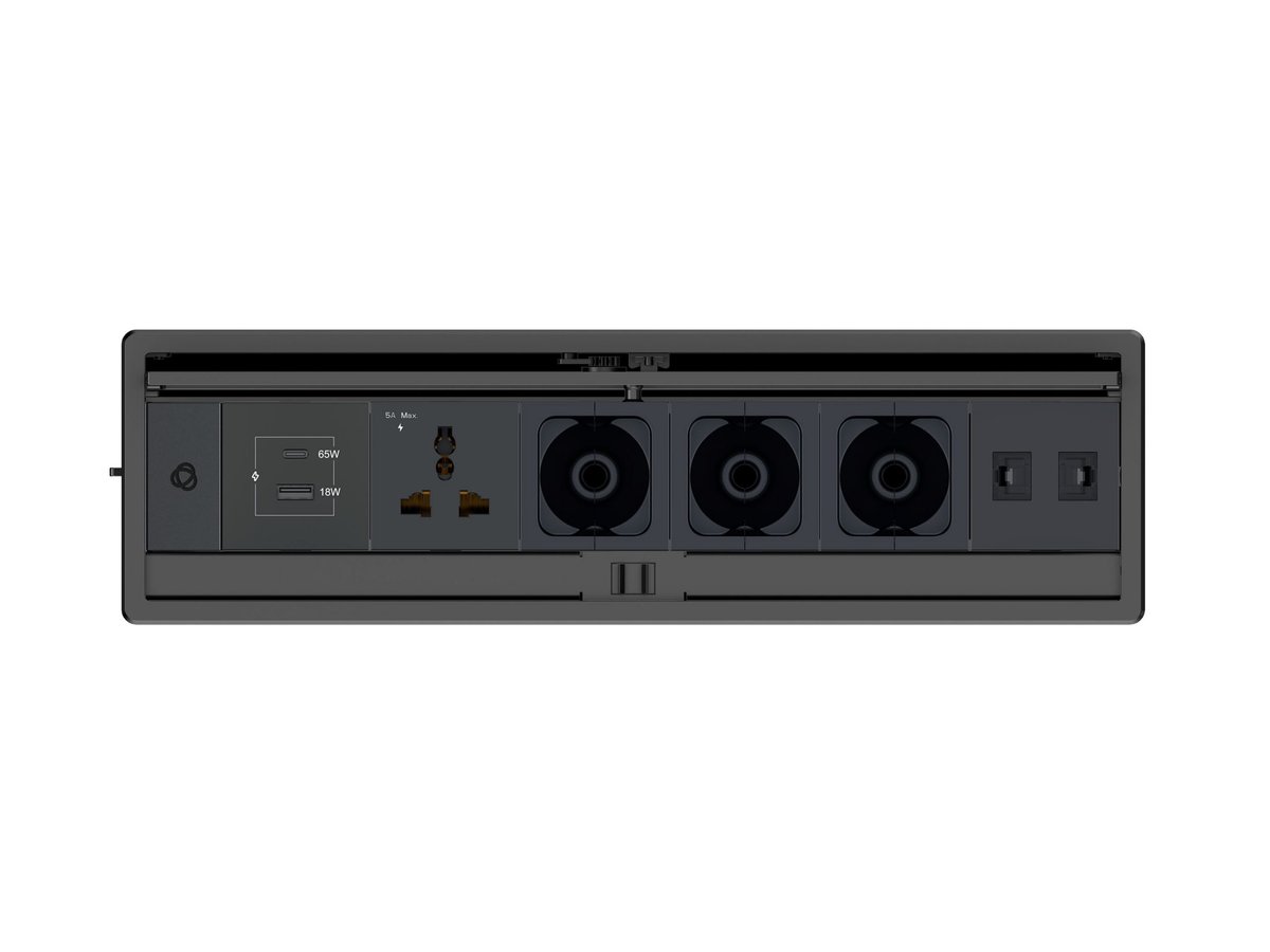 Kramer T-IN6-REC2 Plus In-Table Tabletop Connectivity Box with Lid, 6 Modules