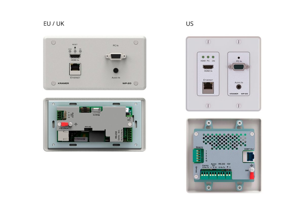 Kramer WP-20 4K60 4:2:0 HDMI & VGA Wall-Plate Auto Switcher/Transmitter over Extended-Reach PoE HDBaseT with Maestro Room Automation product image