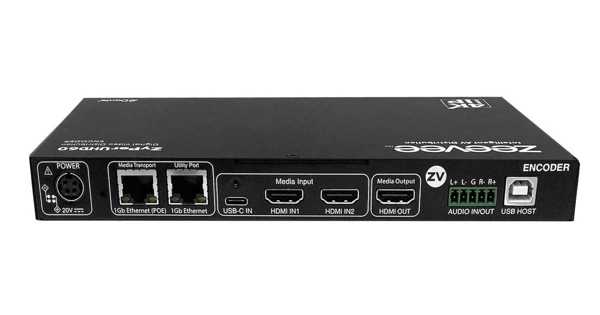 Kramer ZyPerUHD60-2EA AVoIP HDMI Encoder, 3x1 Switching, Dual LAN with Dante - view 2