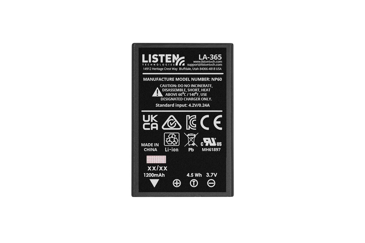 Listen Technologies LA-365 Replacement Rechargeable Li-ion Battery