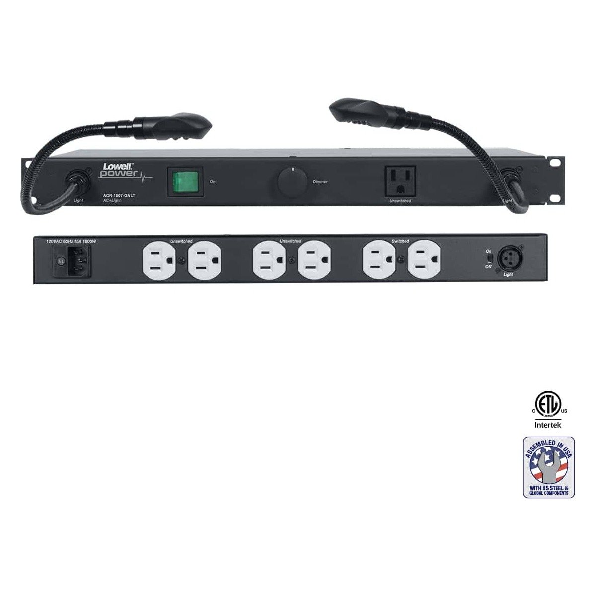 Lowell ACR-1507-GNLT Light Panel w Outlets 15A