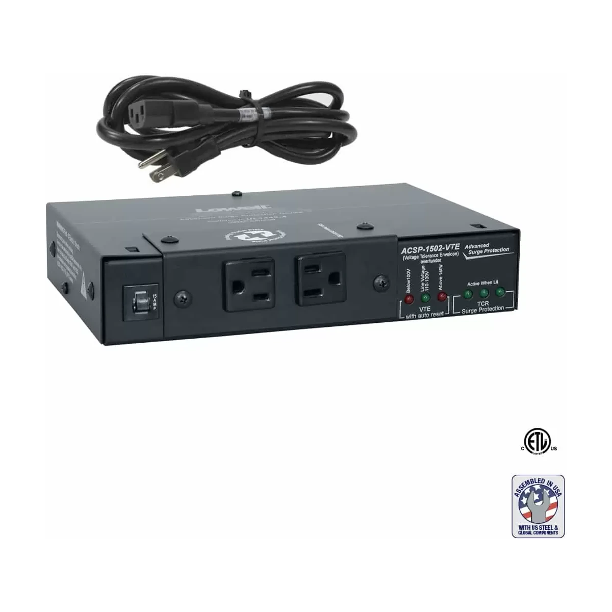 Lowell ACSP-1502-VTE Surge Suppressor, 15A