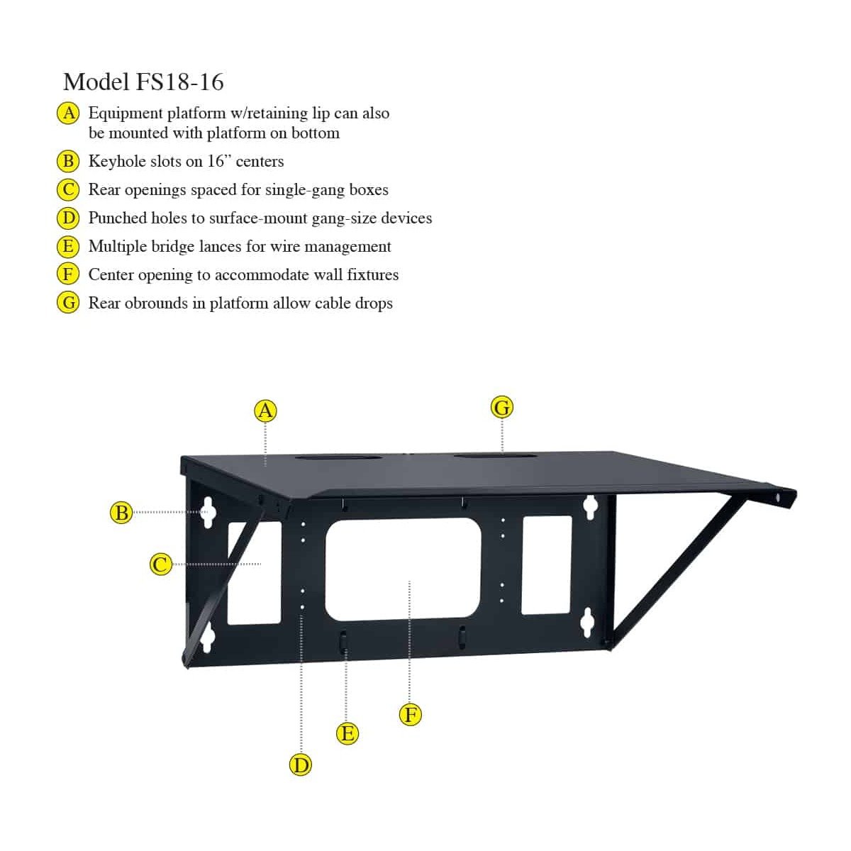 Lowell FS18-16 Wall Shelf 18Wx16D - view 2
