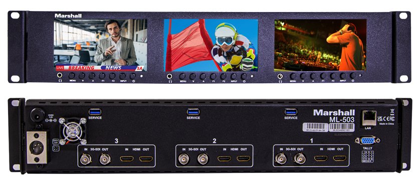 Marshall Electronics ML-503 Triple 5 Inch Rackmount Monitor, HDMI and 3G-SDI