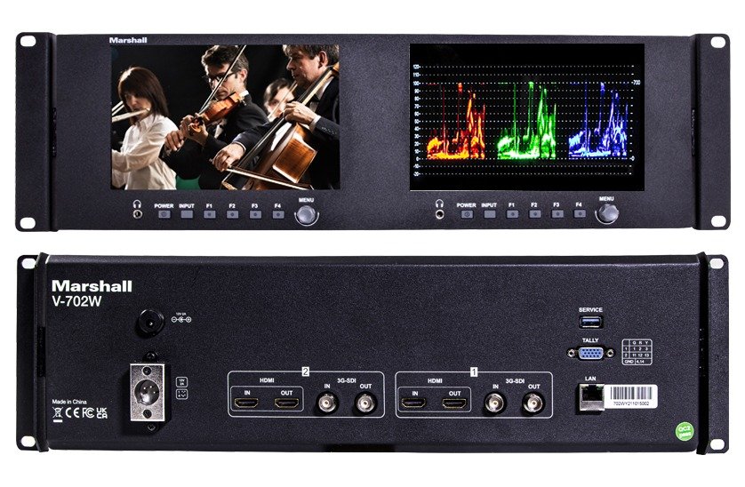 Marshall Electronics V-702W Dual 7 Inch Rackmount Monitor with Waveform and Vectorscope product image