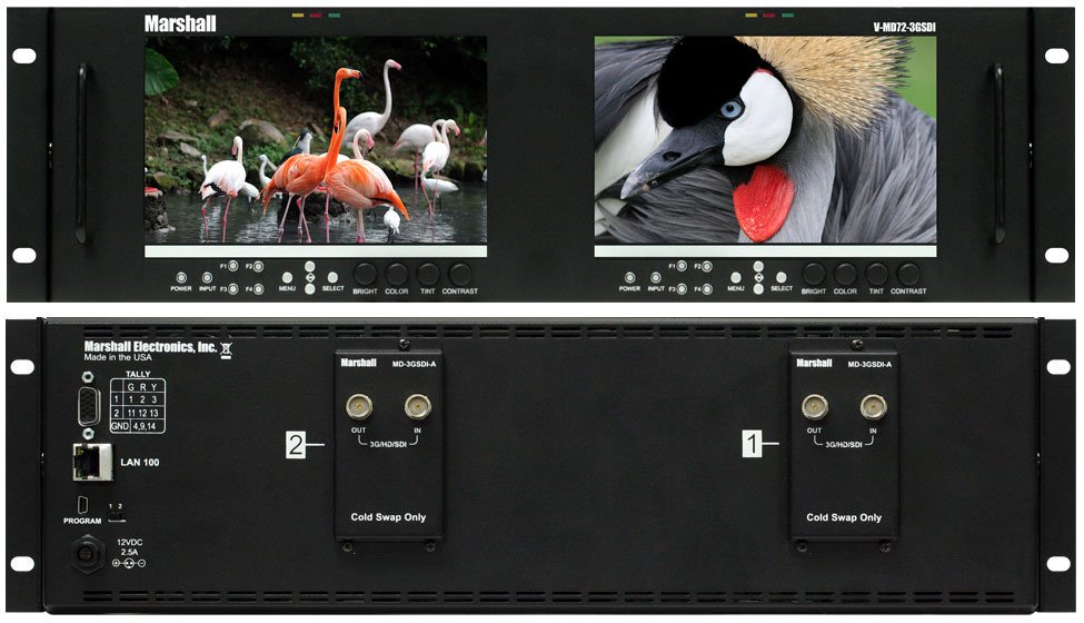 Marshall V-MD72-3GSDI Dual 7-inch Rack-Mount Monitor (2x 3G-SDI Modules) - view 2