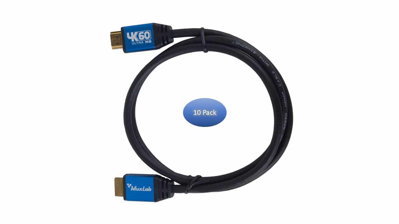 MuxLab 500091 Premium Certified HDMI 2.0 Cable, 3ft/1m, 10 Pack