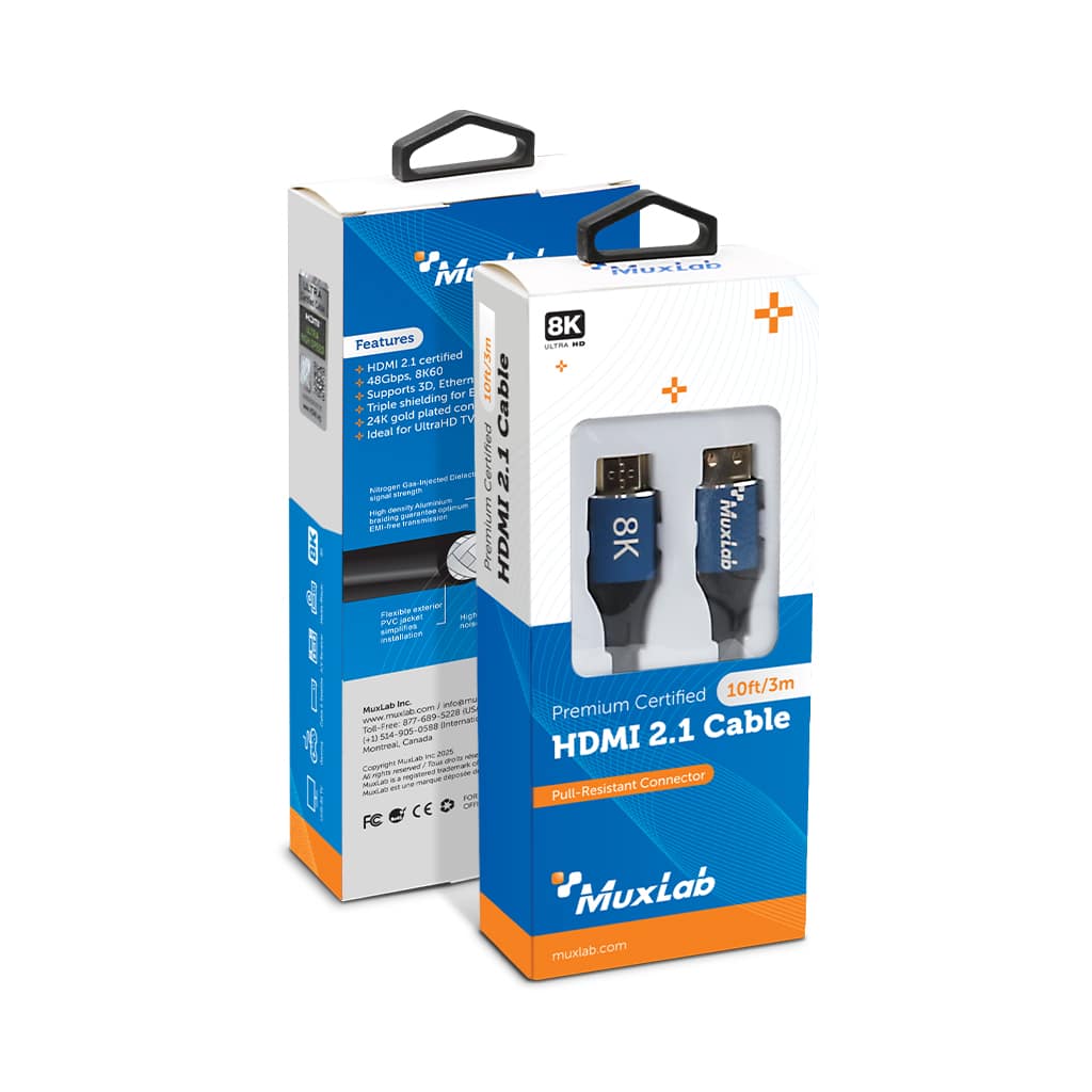 MuxLab 500095 Premium Certified HDMI 2.1 Cable with Pull Resistant Connector, 10ft/3m, 10 pack - view 4