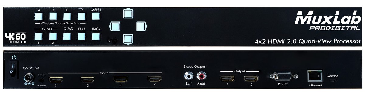 MuxLab 500446 4x2 HDMI 2.0 Quad-View Processor