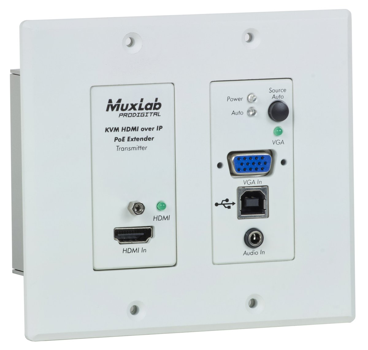 MuxLab 500777 HDMI/USB over IP PoE Wall Plate Receiver, UHD-4K (White) - view 2