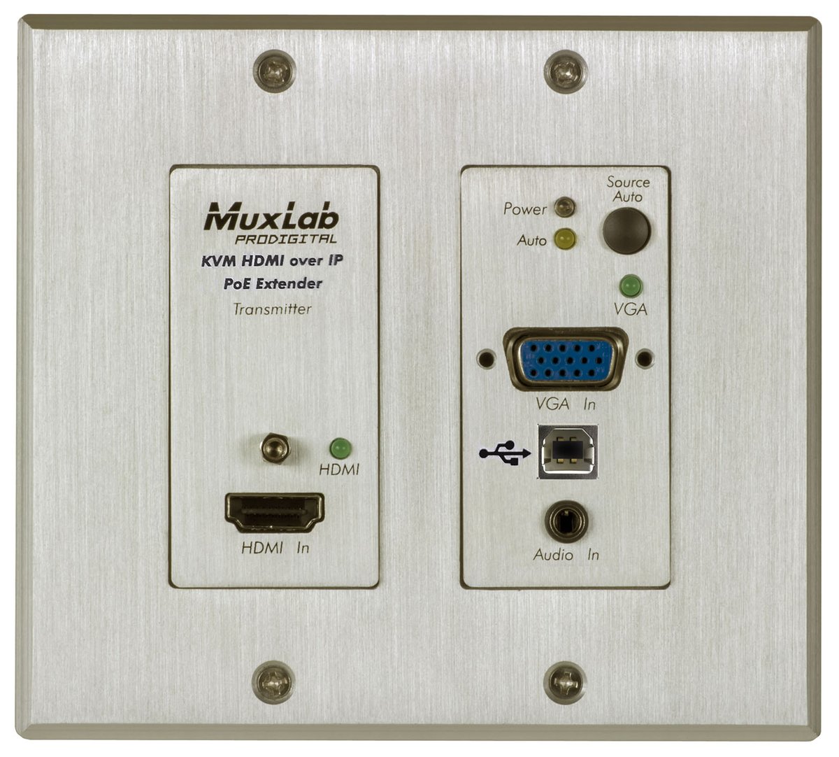 MuxLab 500777 HDMI/USB over IP PoE Wall Plate Receiver, UHD-4K (White) - view 3