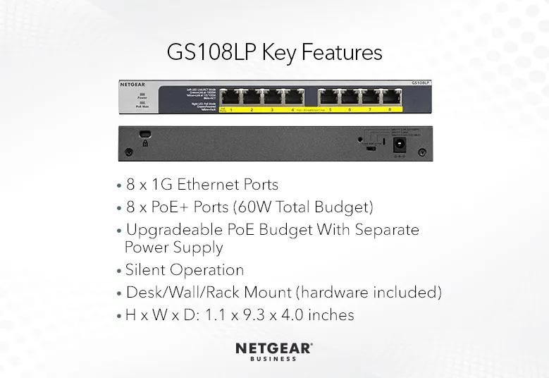 NETGEAR 8-Port Gigabit Ethernet Unmanaged Lite PoE+ Switch (GS108LP) - view 5