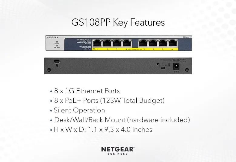 NETGEAR 8-Port Gigabit Ethernet Unmanaged PoE+ Switch (GS108PP) - view 4