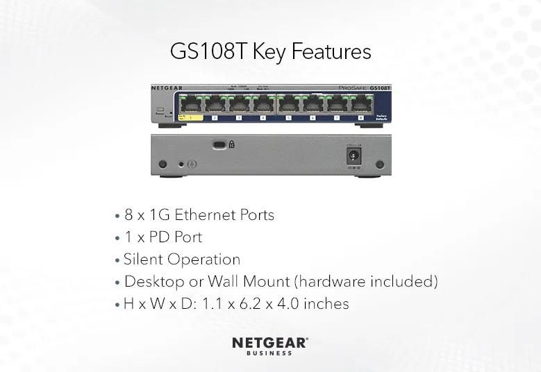 NETGEAR 8-Port Gigabit Ethernet Smart Cloud Switch (GS108T) - view 5
