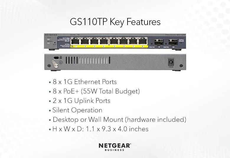NETGEAR 10-Port Gigabit Ethernet Smart Cloud PoE+ Switch (GS110TP) - view 5