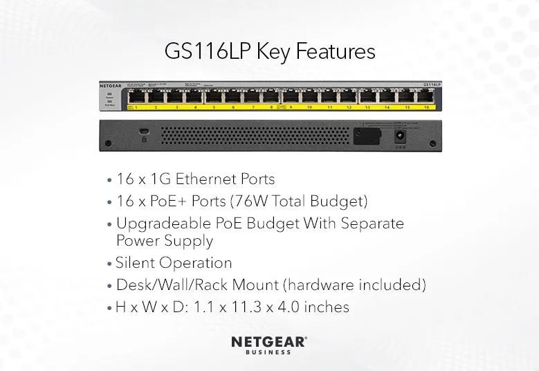 NETGEAR 16-Port Gigabit Ethernet Unmanaged Lite PoE+ Switch (GS116LP) - view 5