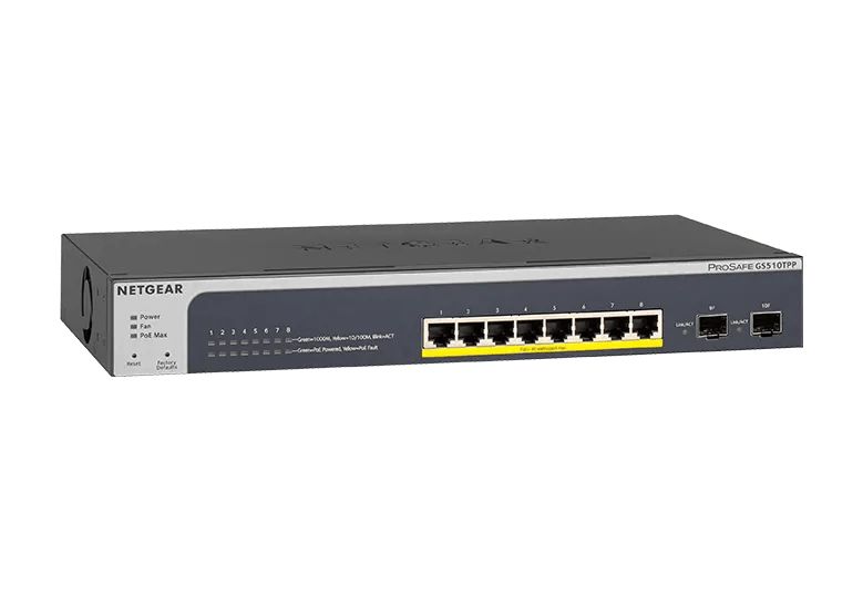 NETGEAR 10-Port Gigabit Ethernet Smart Cloud PoE+ Switch (GS510TPP) product image