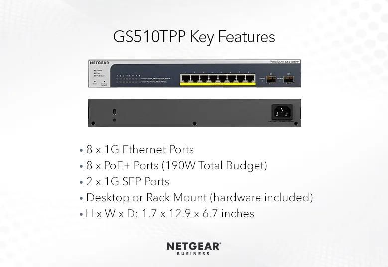 NETGEAR 10-Port Gigabit Ethernet Smart Cloud PoE+ Switch (GS510TPP) - view 5
