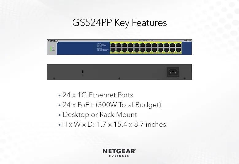 NETGEAR 24-Port Gigabit Ethernet Unmanaged PoE+ Switch (GS524PP) - view 2