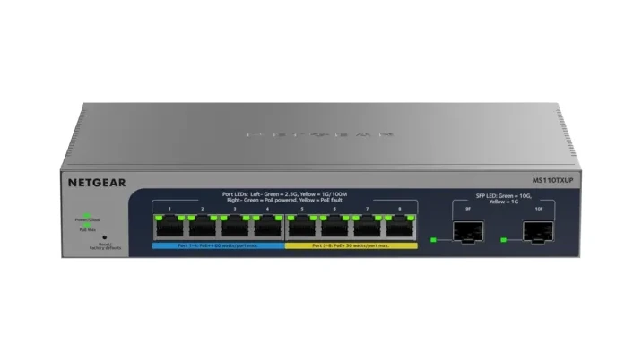 NETGEAR MS110TXUP 8-Port 2.5G Ultra60 PoE++ Smart Managed Switch with 2 x 10G SFP+ product image