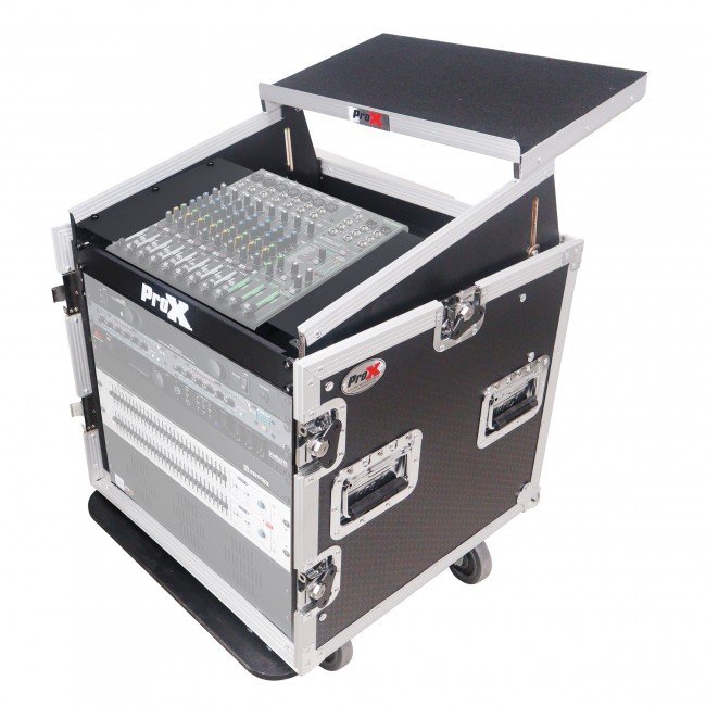 PRO X 10U - 18U Vertical Rack Mount Flight Case with 10U Top for Mixer Combo Amp Rack with Laptop Shelf and Caster Wheels