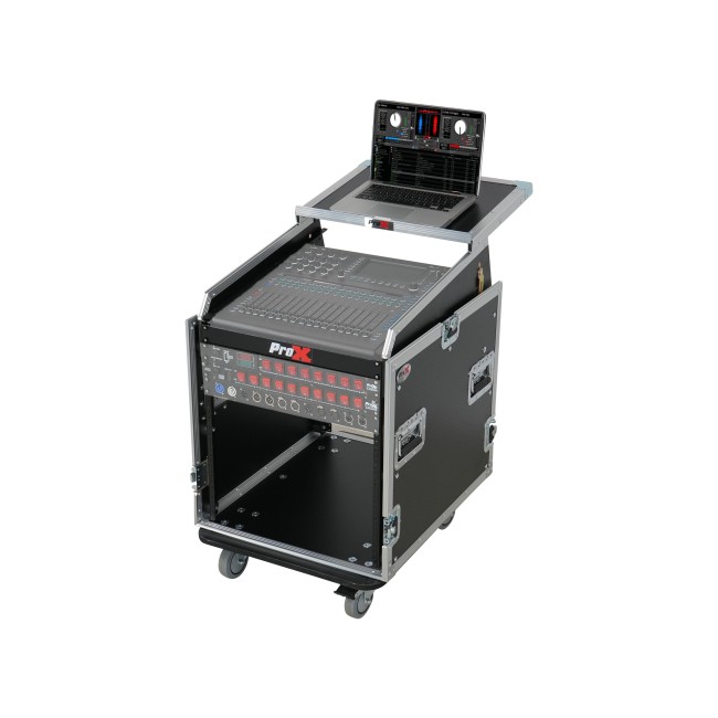 PRO X T-12MRSS13ULT 13U Top Mixer Audio Console DJ 12U Front Rack Combo Flight Case W Laptop Shelf and Casters