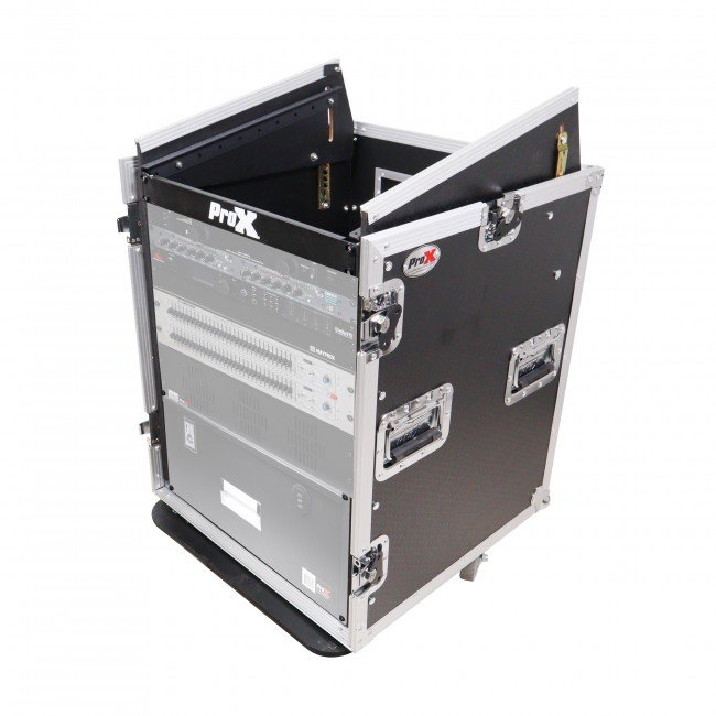 PRO X T-14MRSS MK2 14U Vertical Rack Mount Flight Case with 10U Top for Mixer Combo Amp Rack with Caster Wheels
