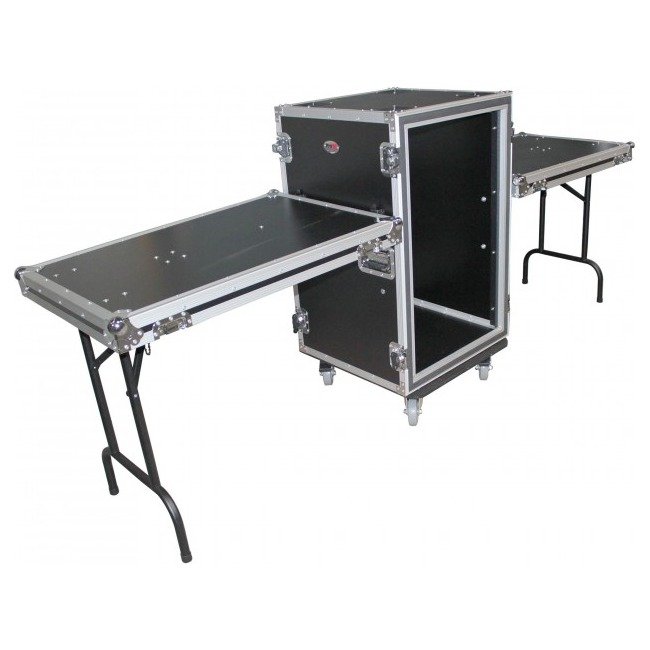 PRO X T-16RSP24WDST 16U Vertical Shockproof Amp/Rack Case W/Dual Side Tables & 4 Casters (24" Rail to Rail)