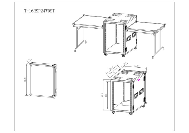 ProX T-16RSP24WDST 16U Vertical Shockproof Amp/Rack Case W/Dual Side Tables & 4 Casters (24" Rail to Rail) - view 2