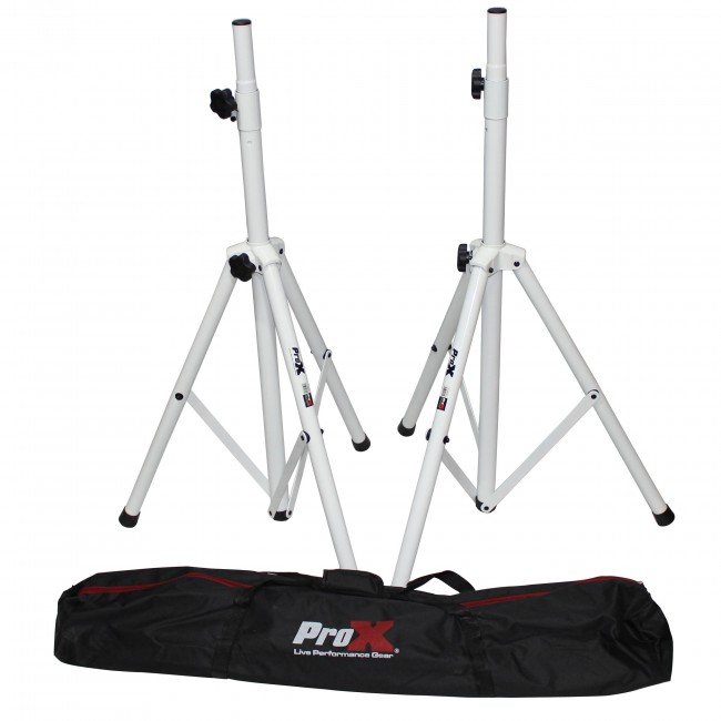 PRO X T-SS28PWHITE White Heavy-Duty All Metal Speaker Tripod Stand Set of 2, 4-7 ft. (44"-84") Cloud Series