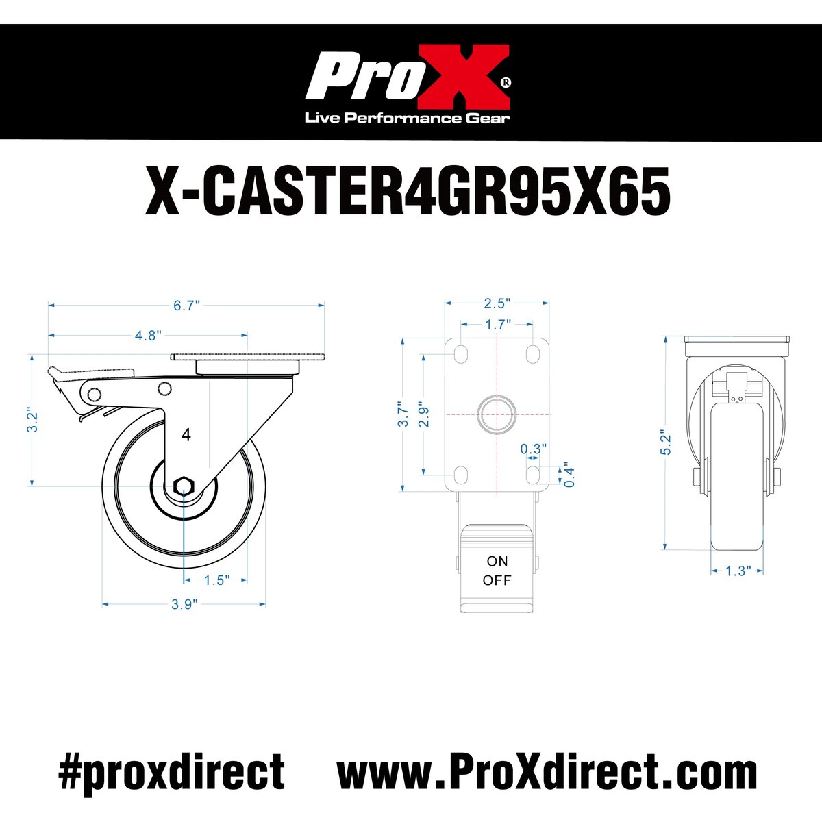 ProX X-CASTER-4-GREY Set of 4 Replacement 4-Inch Caster Wheels with Fasteners