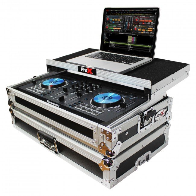 PRO X X-MXTPRO3LT - Black On Black Flight Case for Numark MixTrack 3 Pro 3 and Platinum Digital Controller W-Laptop Shelf