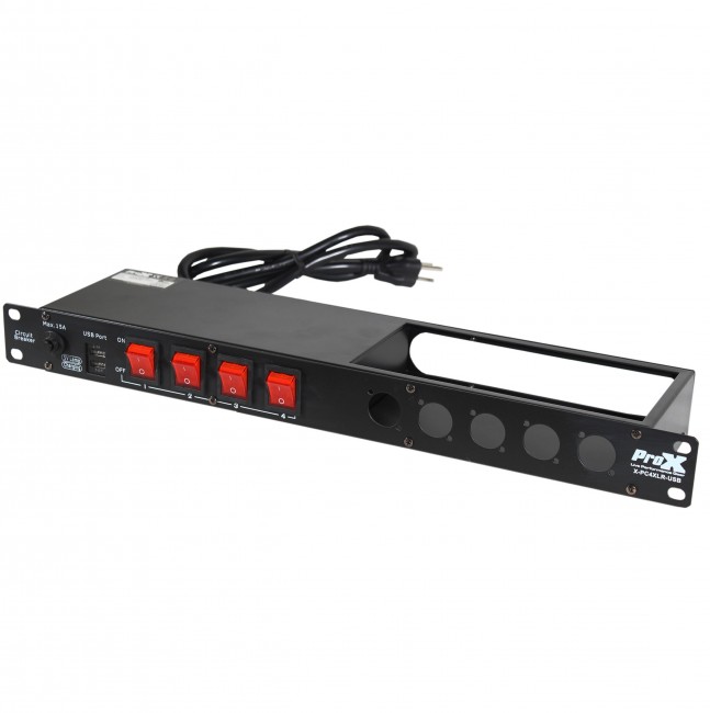 ProX X-PC4XLR-USB 4-Way powerCON to Edison 1U Rack Mount Power Strip