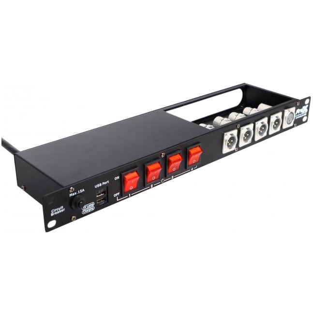 ProX X-PC4XLR-USB 4 Way Powerkon to Edison AC Power 1U Rack Mountable Power Strip 5x Punched D-Series 15A Breaker On Off LED Toggle Switches - view 4