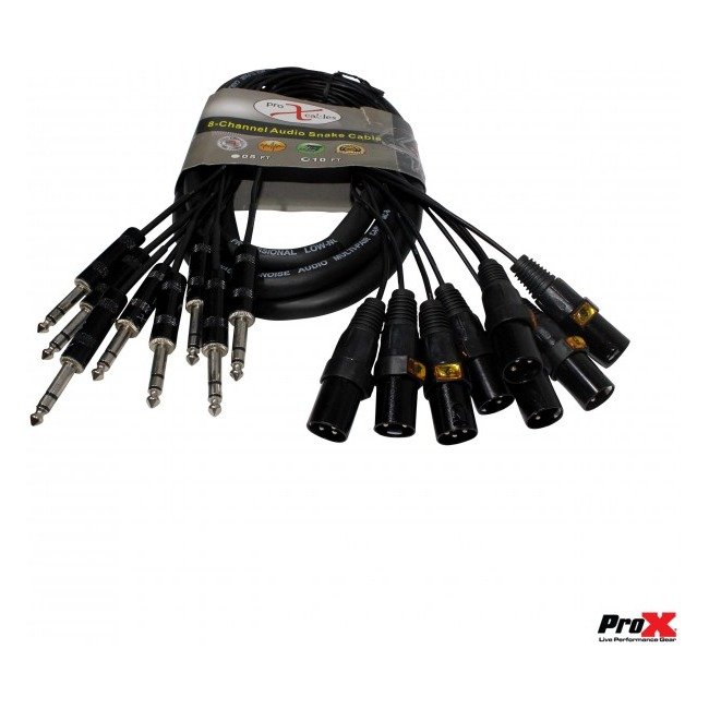 ProX XC-8SXM10 10' Ft High-Performance 8-Channel Snake Cable XLR-M TO 1/4" TRS Balanced Audio Cable - view 3