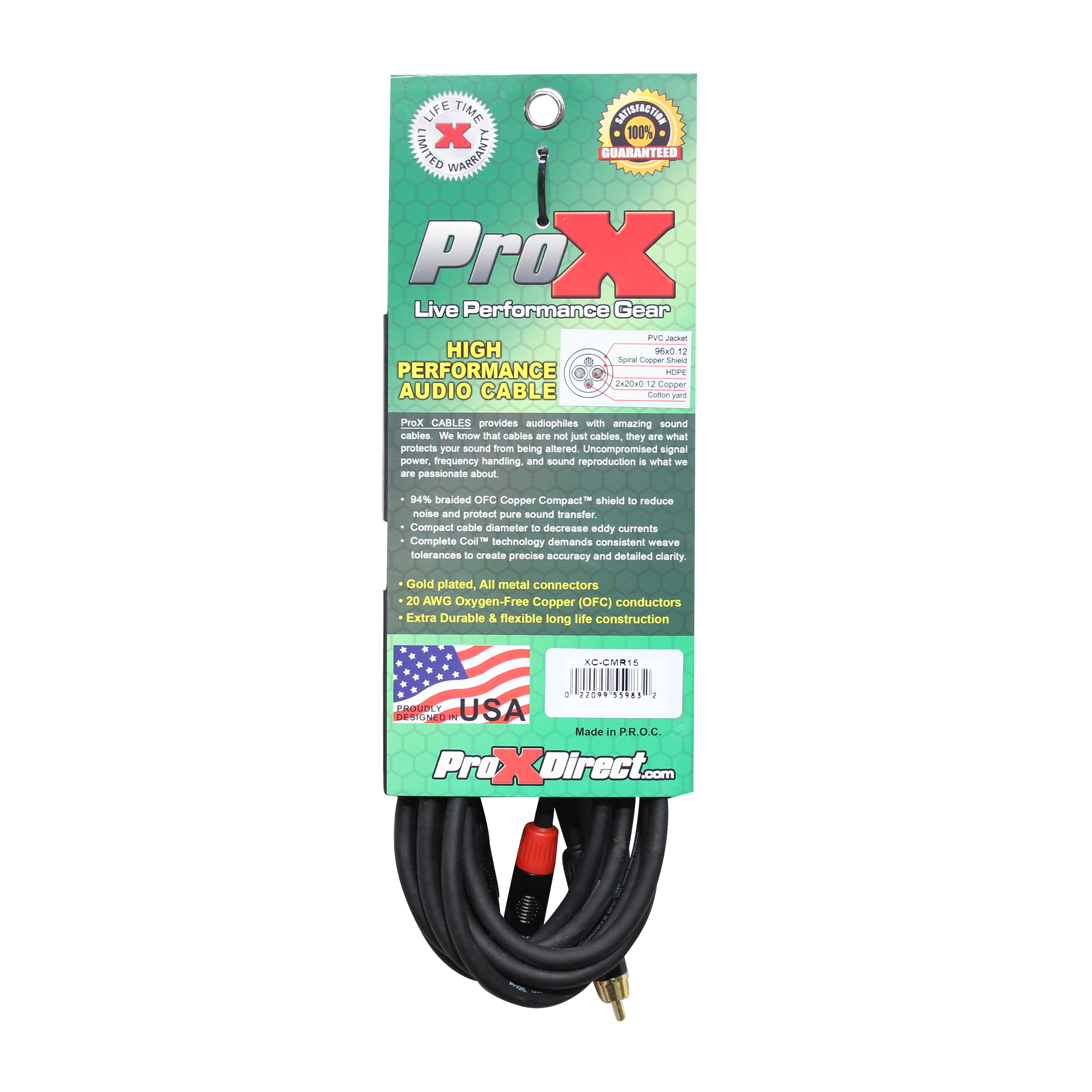 ProX XC-CMR15 15 Ft. High Performance 35mm 18 Mini TRS to Dual RCA M Unbalanced Y Cable - view 3