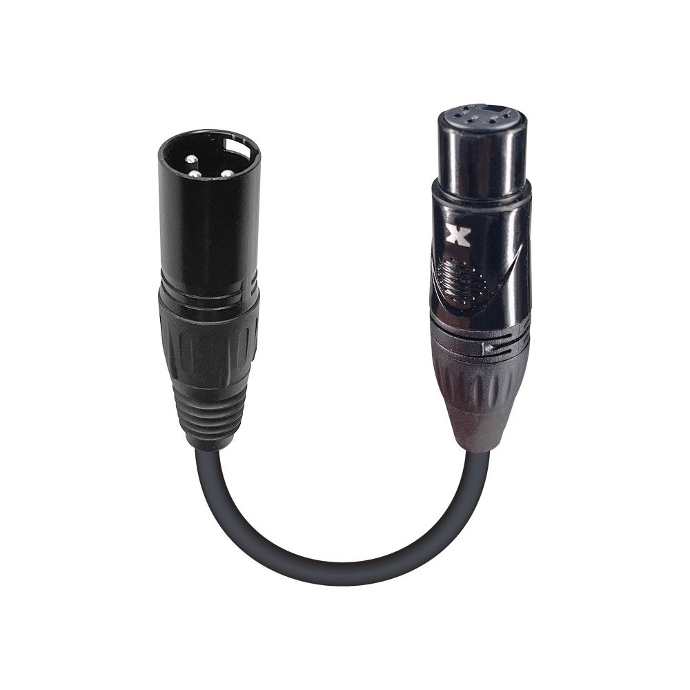 PRO X XC-DMX3M5F 6" DMX Male 3-Pin to DMX Female 5-Pin Coupler Patch Cable