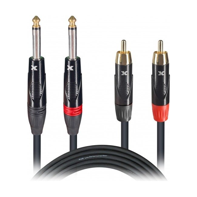 ProX XC-DPR03 3 Ft. - 10 Ft. High Performance 1/4" Male TS to Dual RCA Male Unbalanced Audio Cable product image