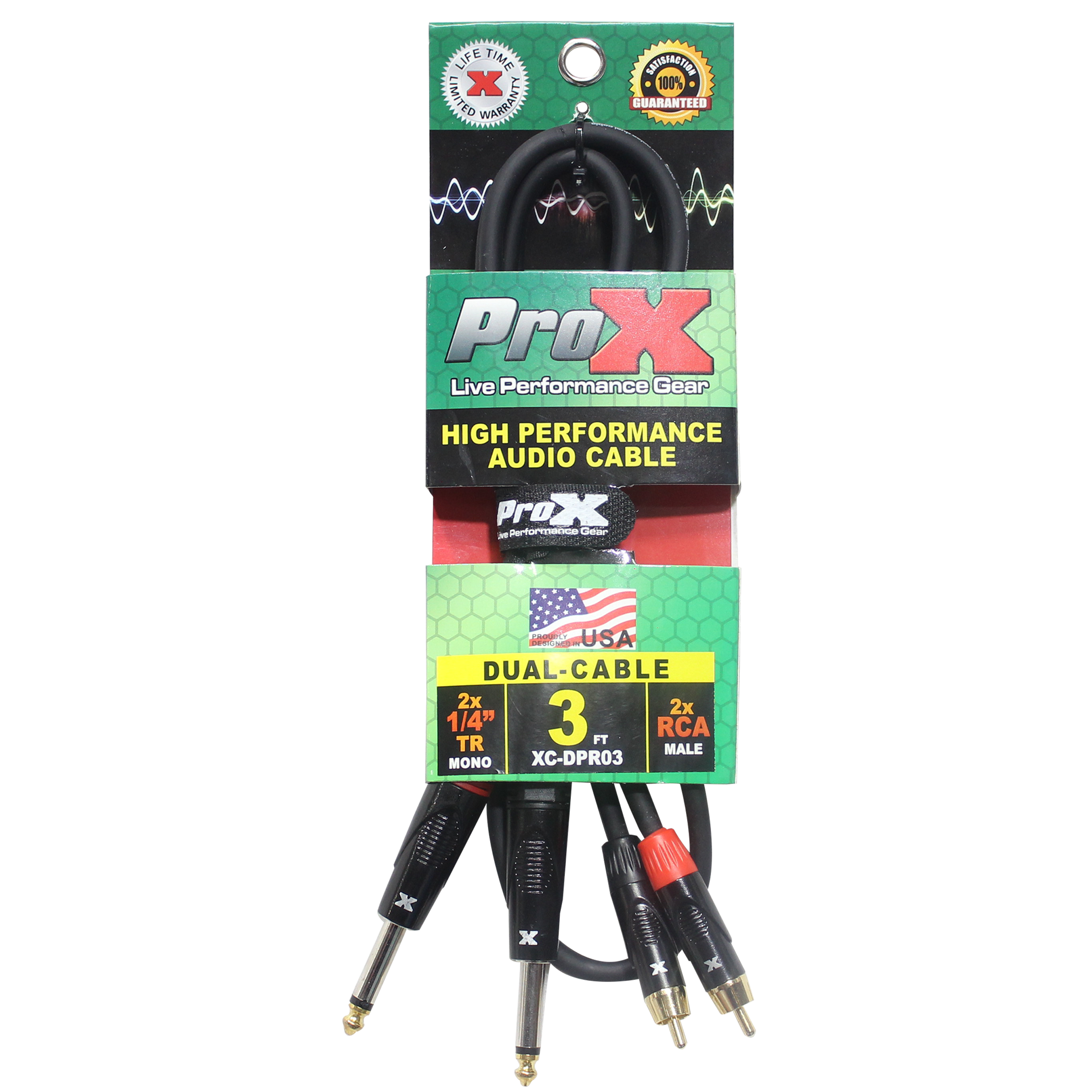 ProX XC-DPR03 3 Ft. - 10 Ft. High Performance 1/4" Male TS to Dual RCA Male Unbalanced Audio Cable - view 2