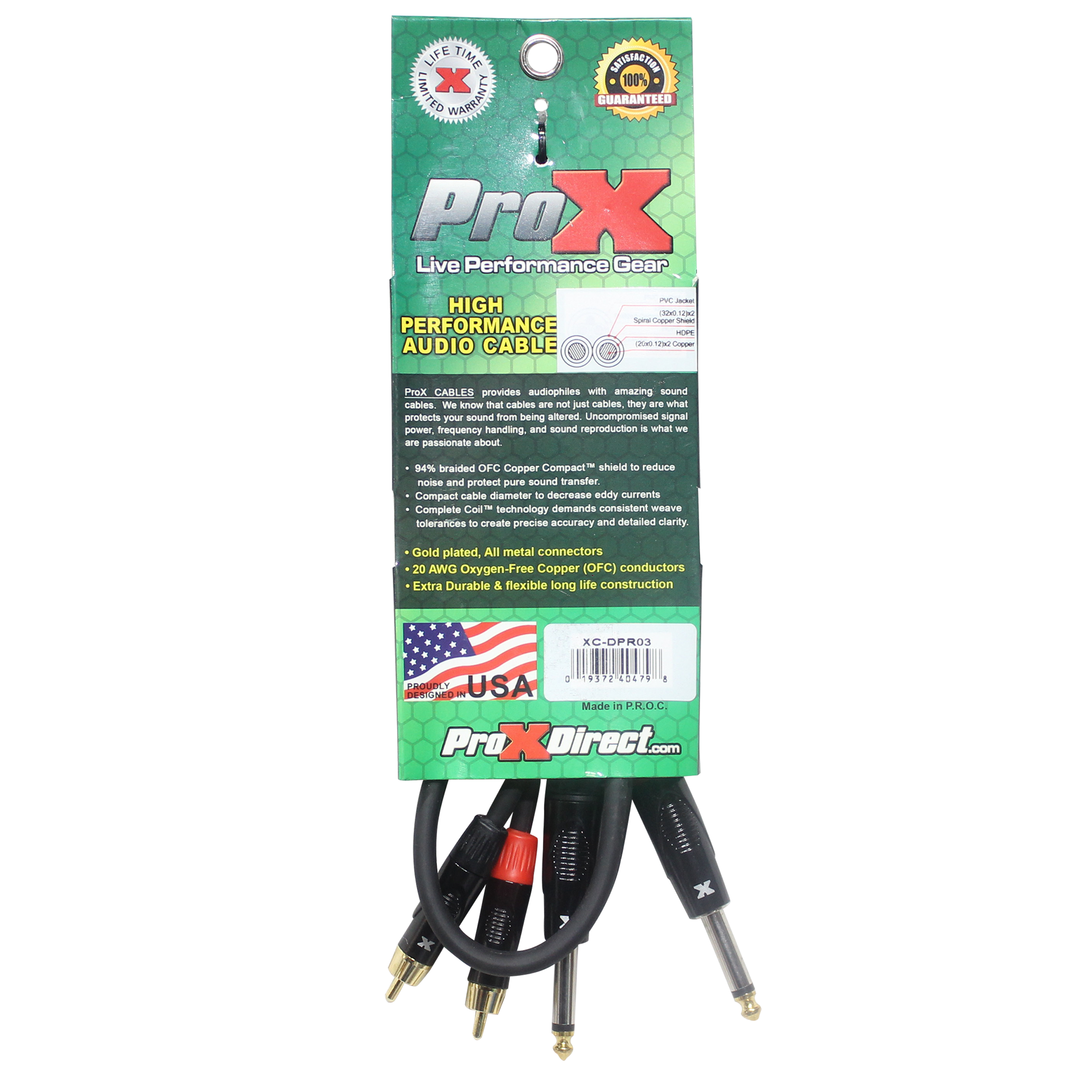 ProX XC-DPR03 3 Ft. - 10 Ft. High Performance 1/4" Male TS to Dual RCA Male Unbalanced Audio Cable - view 3