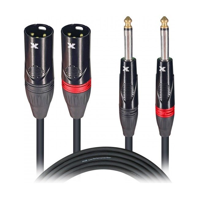 PRO X XC-DPXM03 3 Ft. High Performance 1/4" TS Male to Dual XLR Male Unbalanced Audio Cable