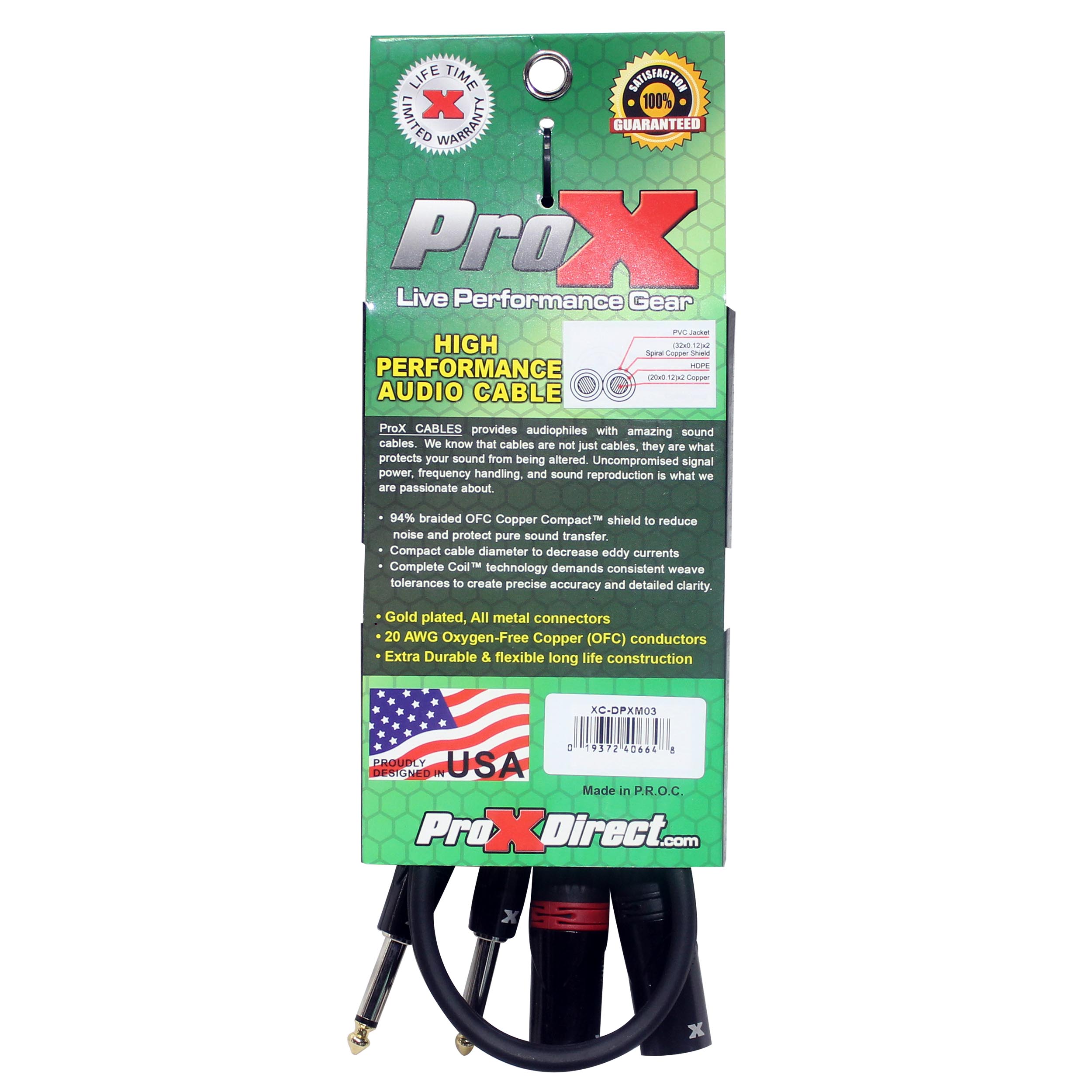 ProX XC-DPXM03 3 Ft. High Performance 1/4" TS Male to Dual XLR Male Unbalanced Audio Cable - view 4