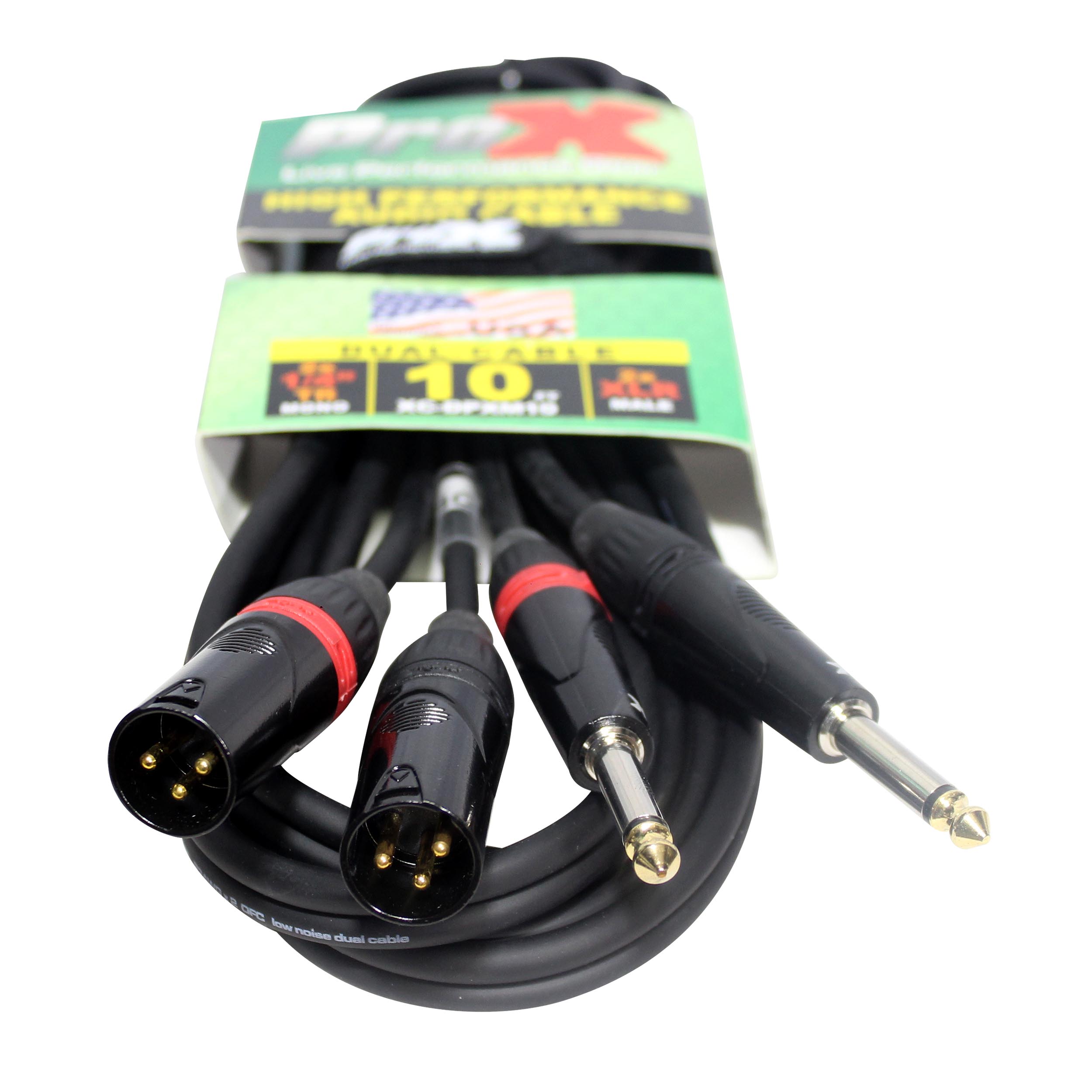 ProX XC-DPXM10 10 Ft. High Performance Dual 1/4" TS Male to Dual XLR Male Unbalanced Audio Cable - view 2