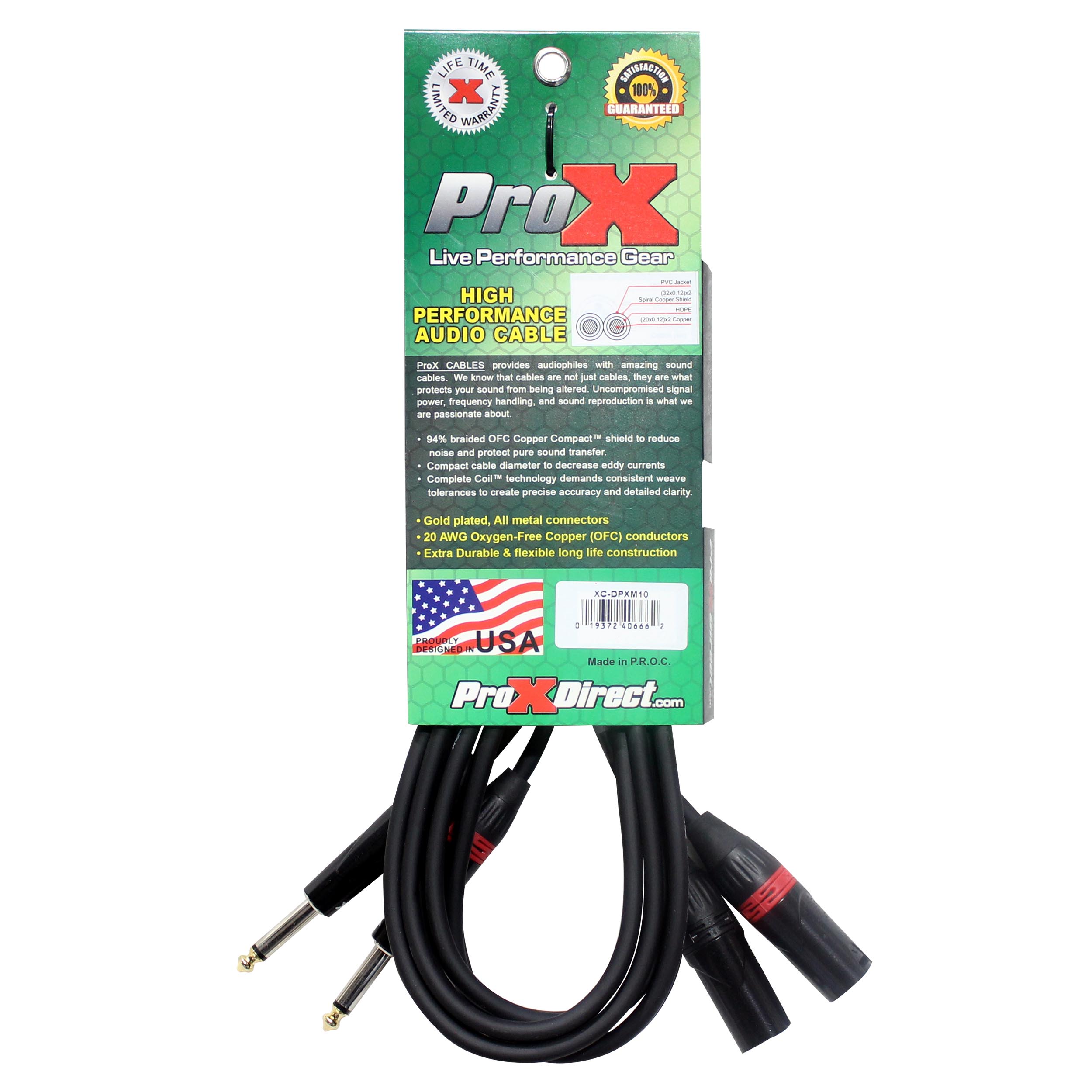 ProX XC-DPXM10 10 Ft. High Performance Dual 1/4" TS Male to Dual XLR Male Unbalanced Audio Cable - view 4