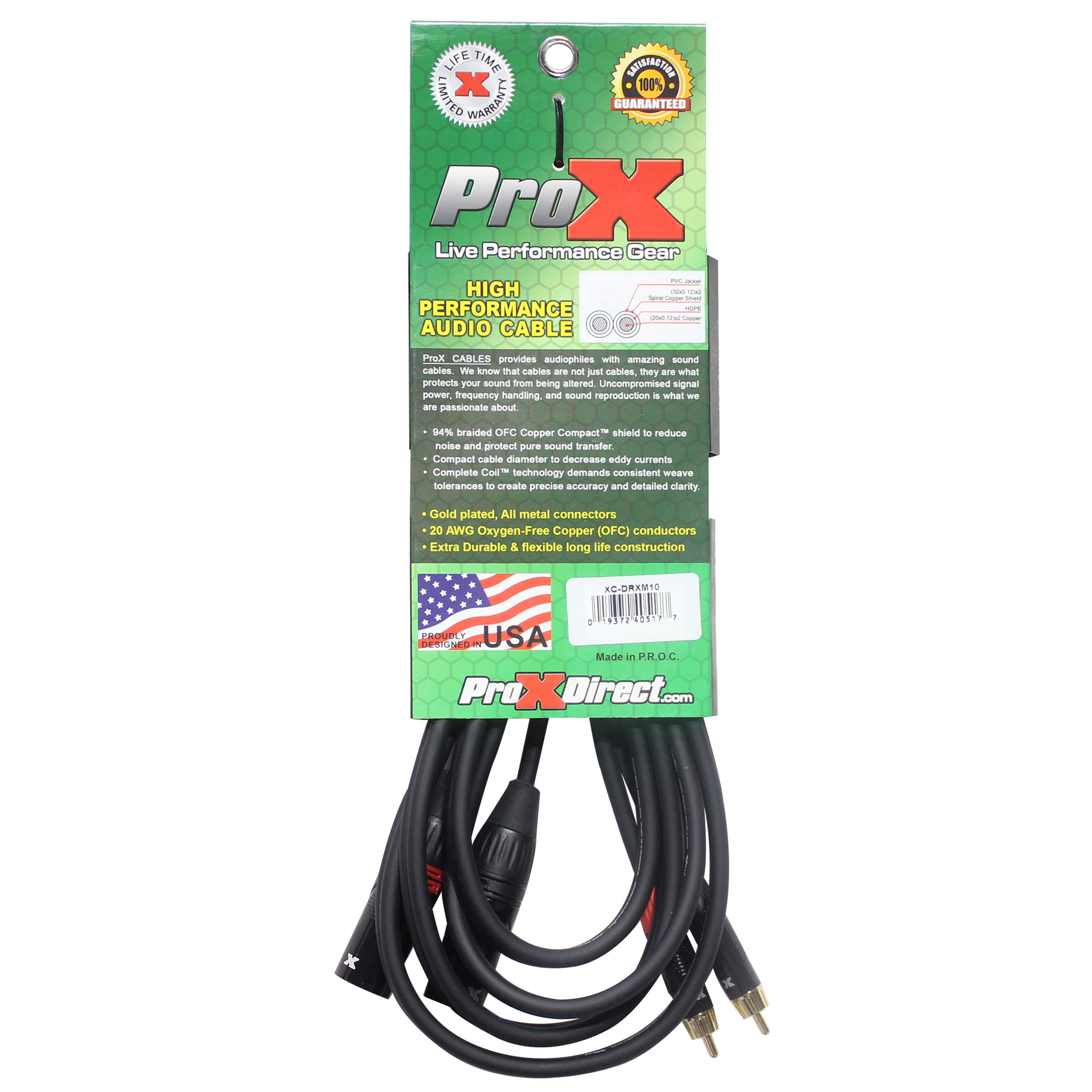 ProX XC-DRXM10 10 Ft. Unbalanced Dual RCA M to Dual XLR3 M High Performance Audio Cable - view 4
