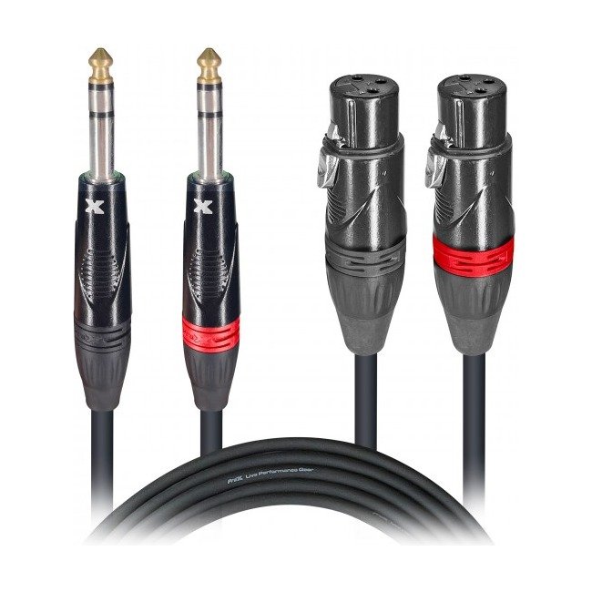 PRO X XC-DSXF03 3 Ft. - 10 Ft. Balanced Dual 1/4" TRS M to Dual XLR3 F High Performance Audio Cable
