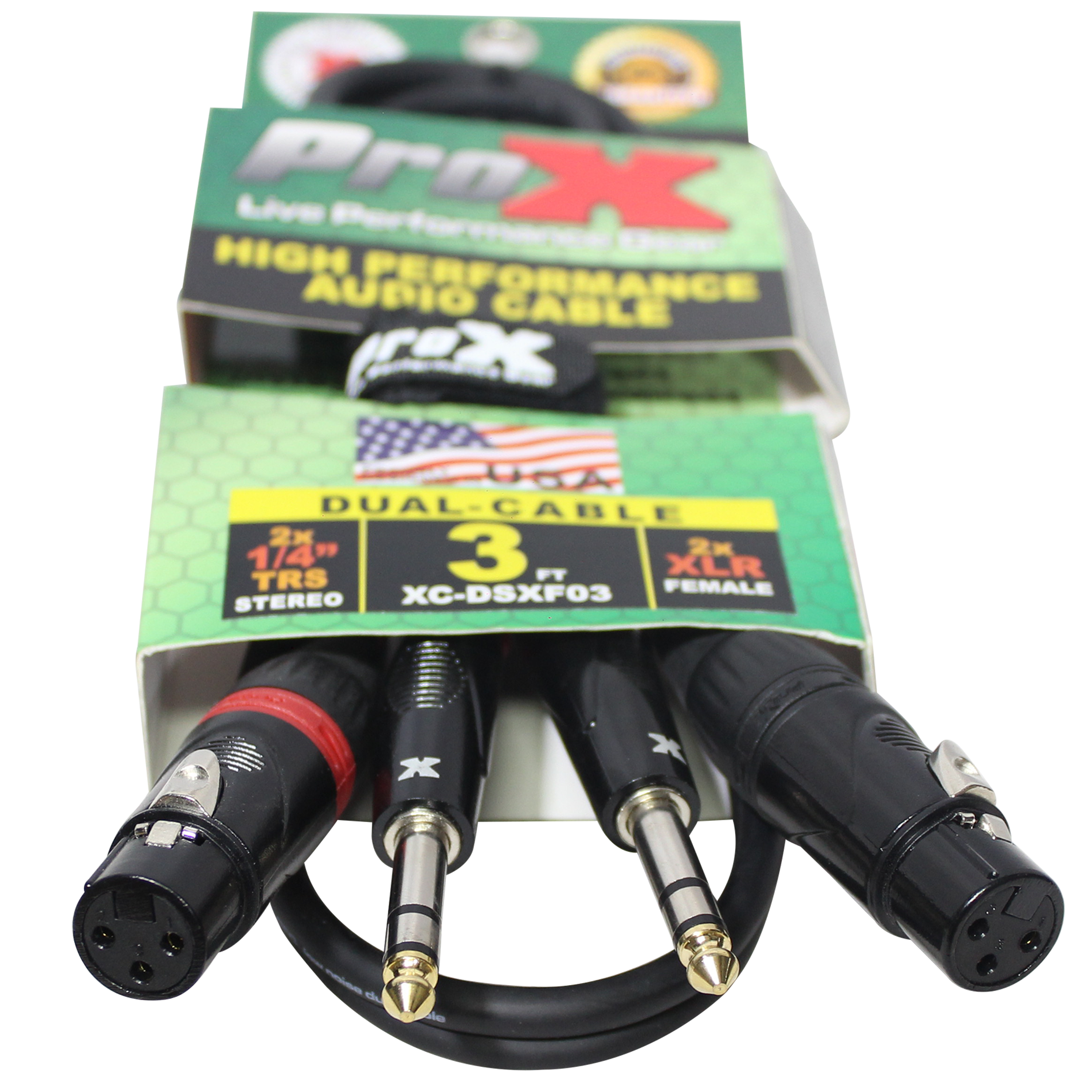 ProX XC-DSXF03 3 Ft. - 10 Ft. Balanced Dual 1/4" TRS M to Dual XLR3 F High Performance Audio Cable - view 2